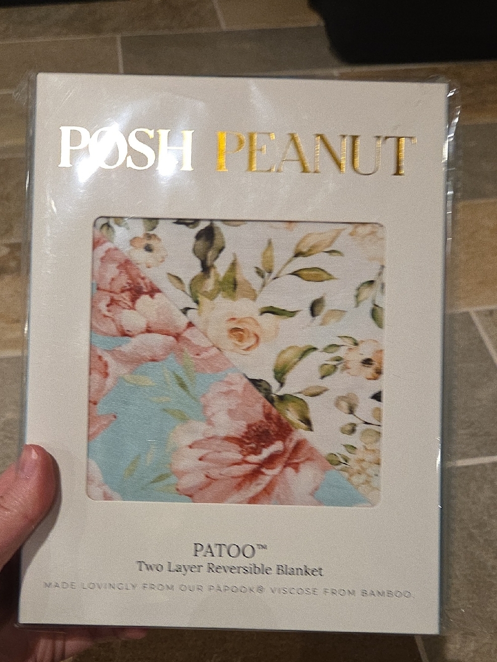 Posh Peanut Floral Reversible Blanket in Pink and Blue
